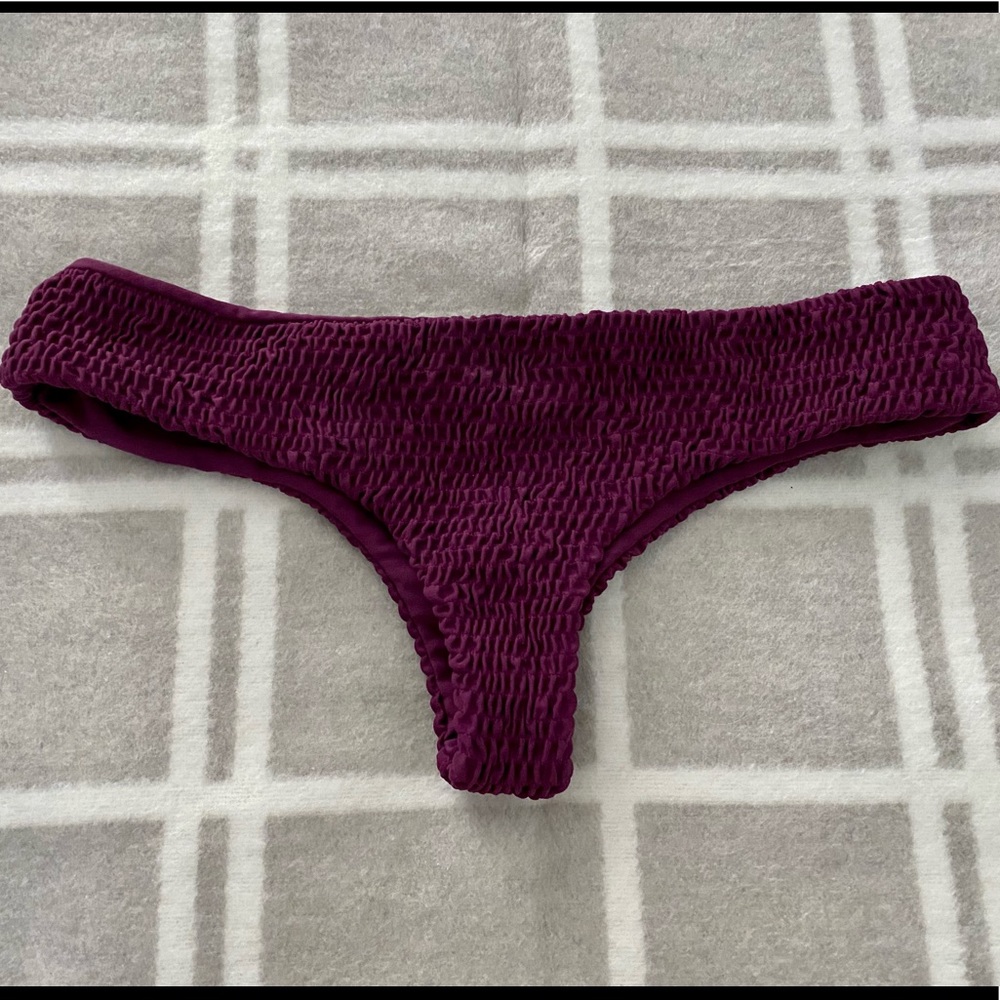 Tori Praver Purple Smocked Cheeky Bikini Bottom